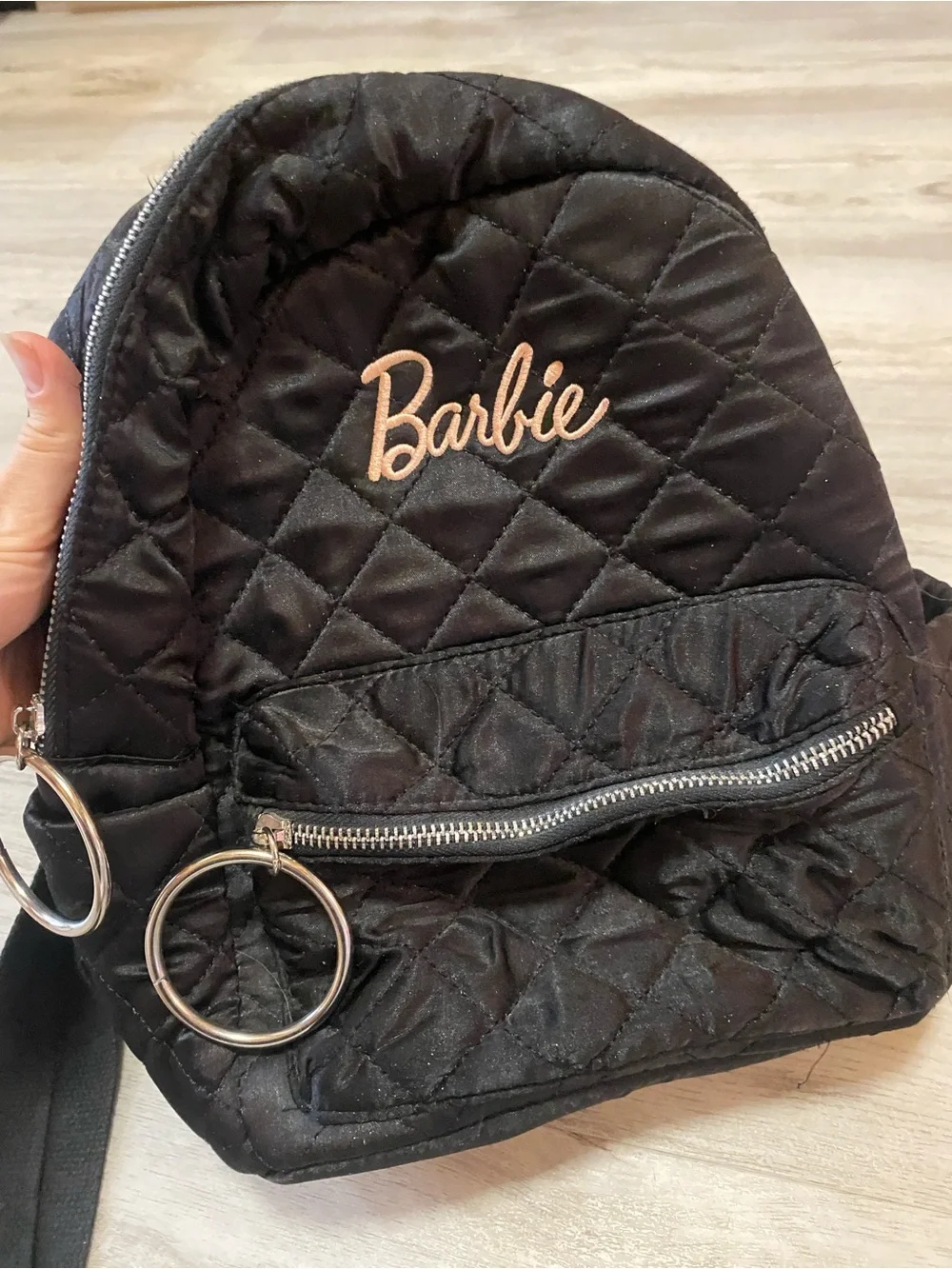 Missguided x Barbie Quilted Mini Backpack - Black